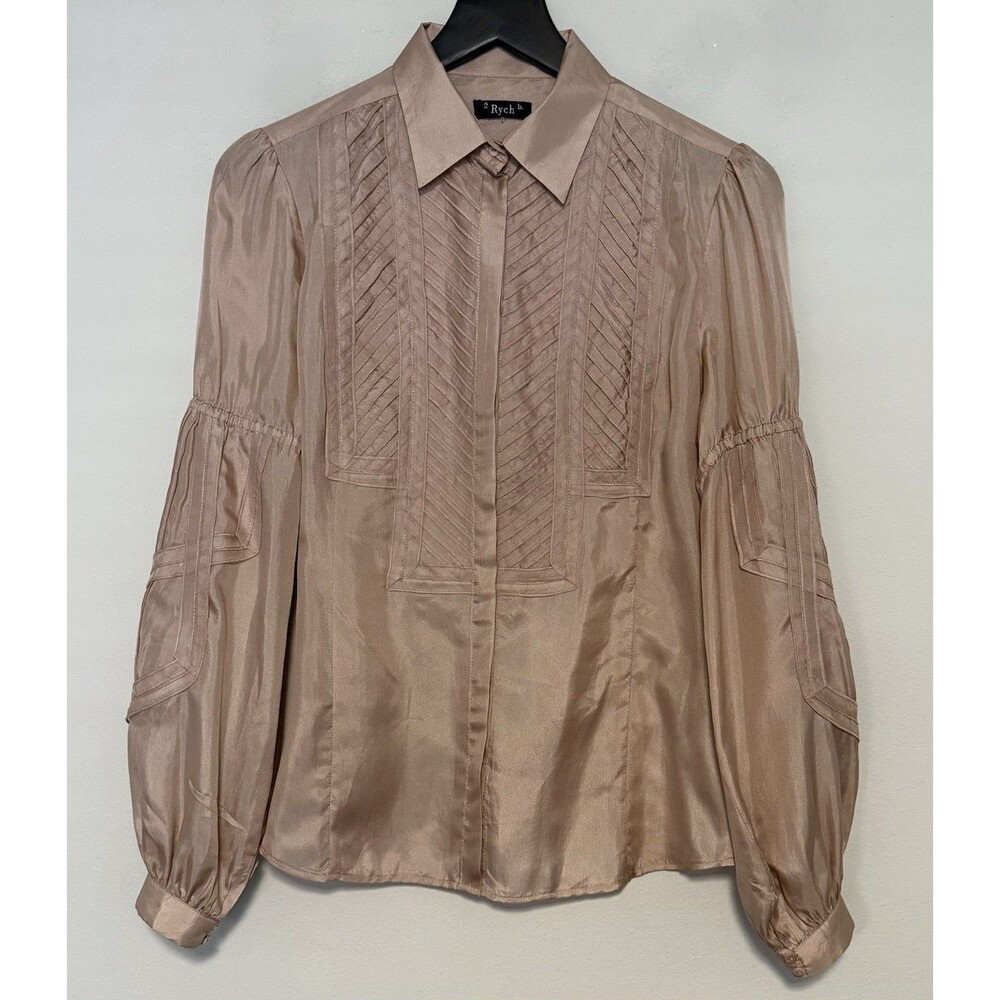 2b RYCH 100% Silk Blouse Sz 0 Blush Pink Puff Sleeve Victorian Coquette